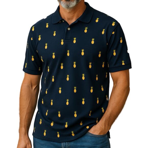 Brooks Brothers Navy Pineapple Print Polo Shirt Mens XL Classic Fit Cotton - Picture 11 of 11